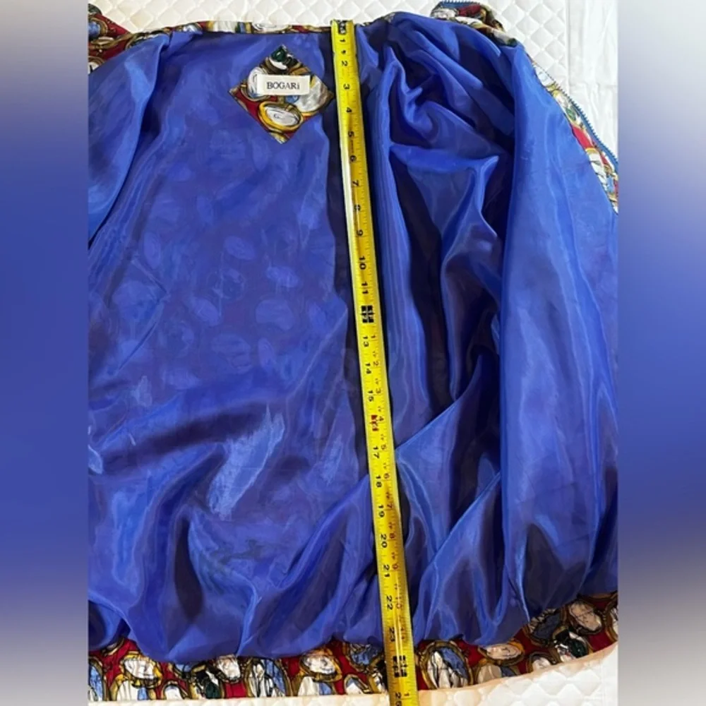 Vintage 1980's Bogari 100% Silk Red Nautical Zip Up Bomber Jacket‎ large women’s